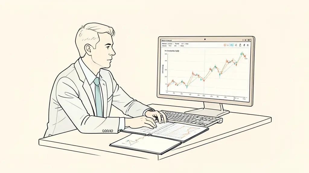 futures trader monitoring an intraday equity curve, open contract position and risk journal on a desk