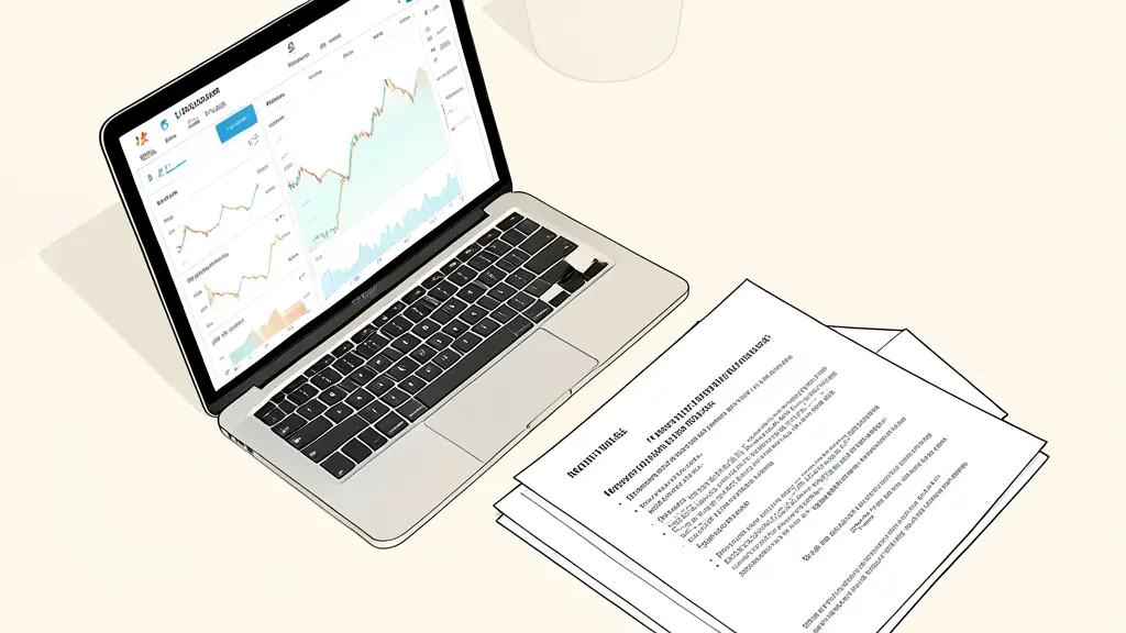 Professional trader's desk with a trading dashboard on a laptop and a legal compliance contract