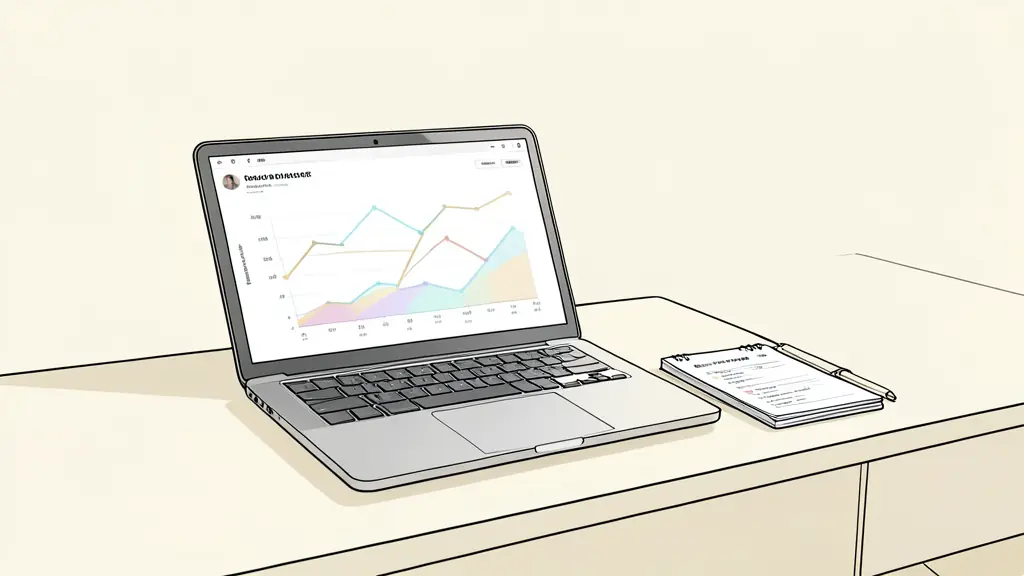 Professional desk with a laptop showing a diversified portfolio chart and a risk-profile notebook