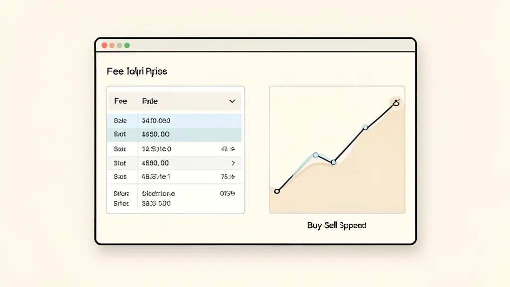 A high-resolution close-up of a digital trading screen showing a comparison between a transparent fee table and a simplified buy-sell price spread, editorial style, professional lighting
